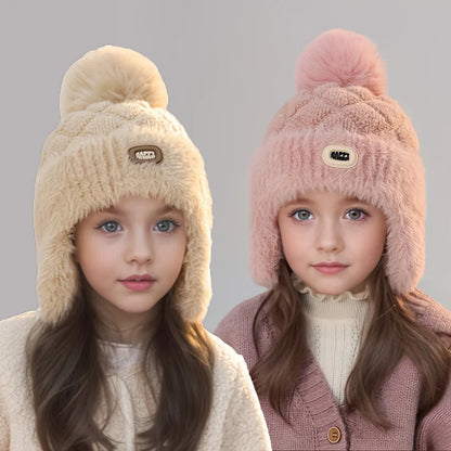 Kids Winter Hat with Ear Flaps - Soft Warm Beanie for Boys & Girls, Pastel Pink Cold Weather Skiing, Snowboarding, Outdoor