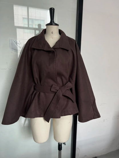 Urban Black Woolen Blend Coats Women Stand Collar Single-breasted Long Sleeve Thick Warm Jacket 2025 Autumn Winter Lady Outwear