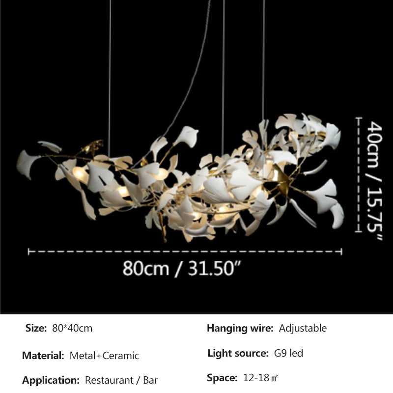 Tree branch chandelier Ceramic Ginkgo Leaves lamp luxury designer Living Room Bedroom Art Lobby Decoration restaurant bar lights