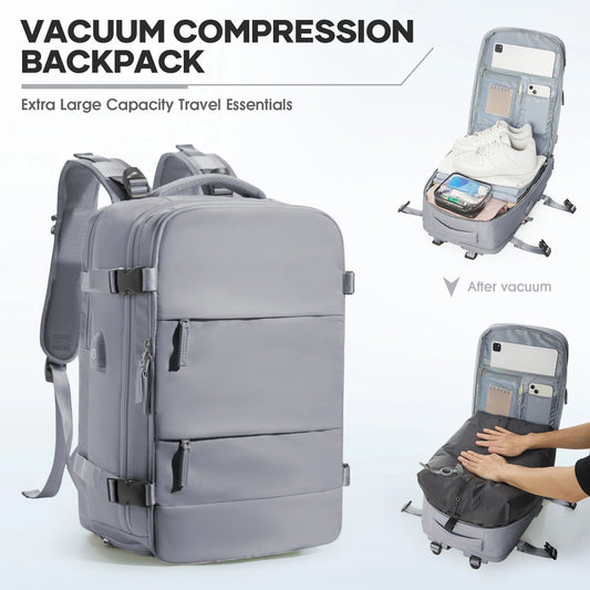 Large Vacuum Travel Backpack with Pump for Women Men, Personal Effects Carry-on Luggage Backpack 47x33x20cm,   Laptop School Bag
