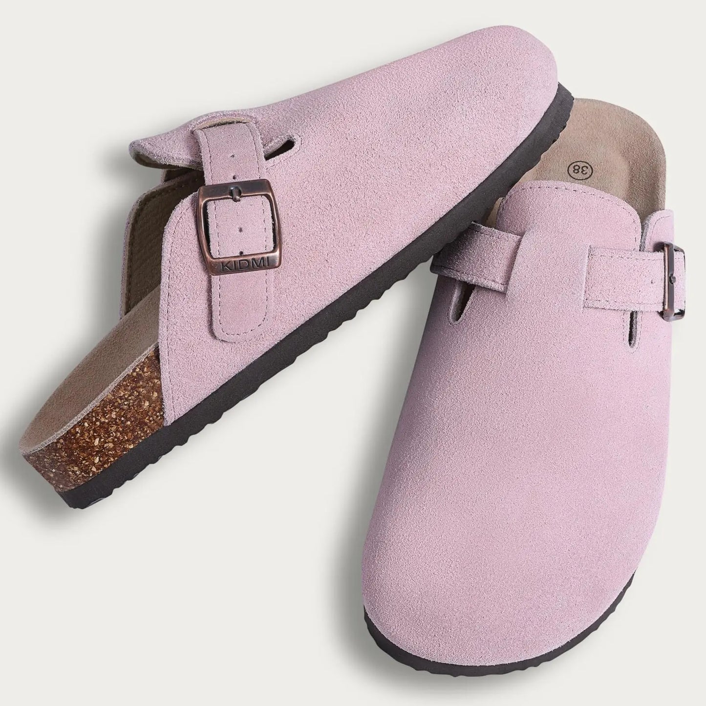 Bebealy Fashion Suede Clogs Slippers Women Clogs Slippers Cork Footbed Women Mules Nonslip Beach Sandals With Arch Support Slide