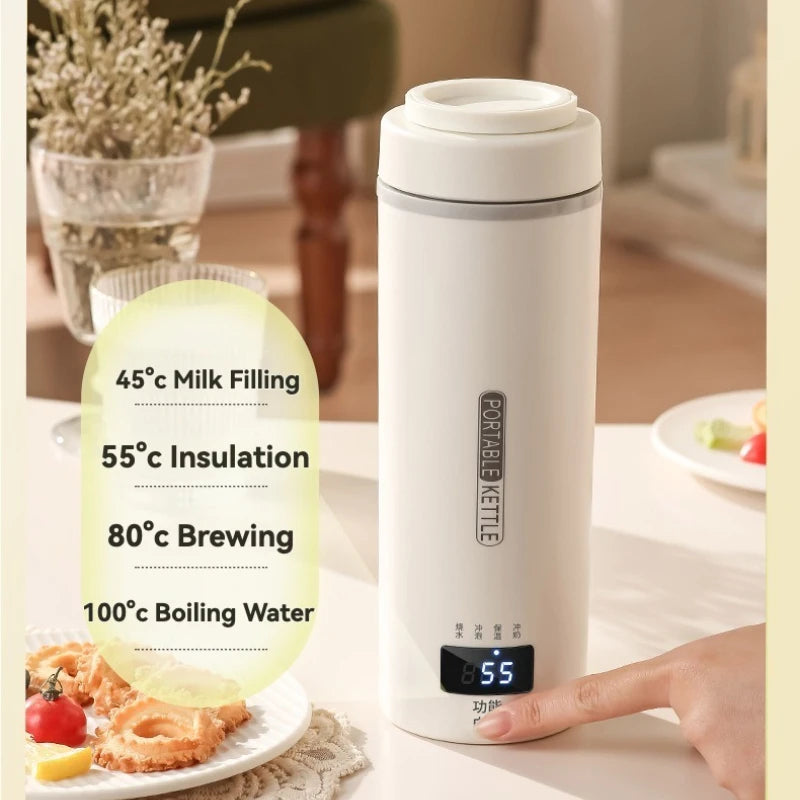 Compact Travel Kettle 550ml 300W Fast Boiling 4 Precise Temperature Settings 316 Stainless Steel Interior Portable Hot Water Cup