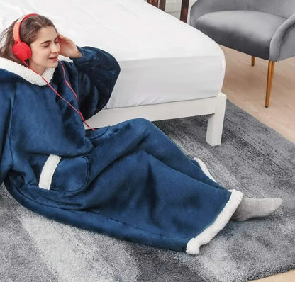 2024 Winter Oversized Flannel Hoodie Blanket | Unisex Giant TV Fleece Wearable Robe