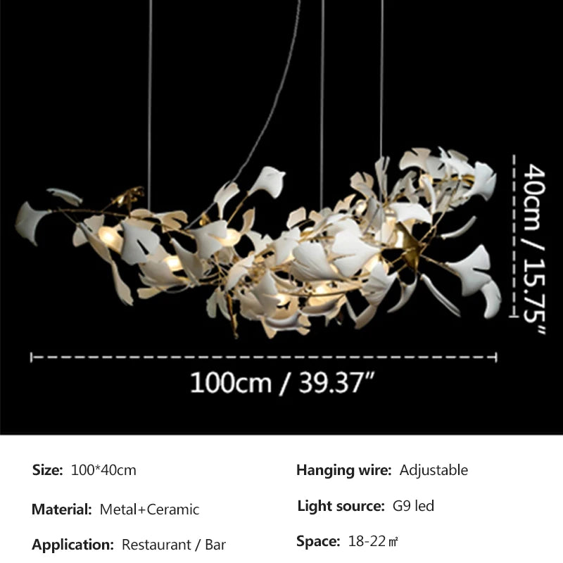 Tree branch chandelier Ceramic Ginkgo Leaves lamp luxury designer Living Room Bedroom Art Lobby Decoration restaurant bar lights