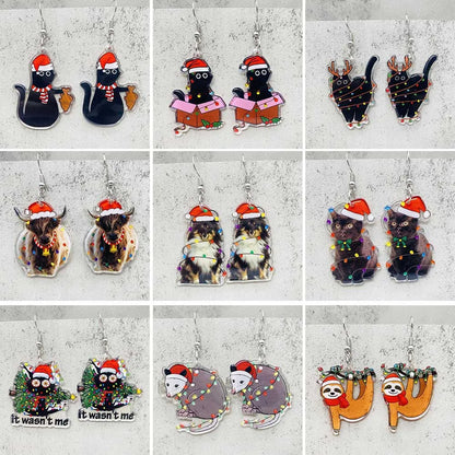 Cute Christmas Earrings Colorful Lights Christmas Tree Cat Acrylic Earrings for Women Holiday Jewelry Accessories Gifts