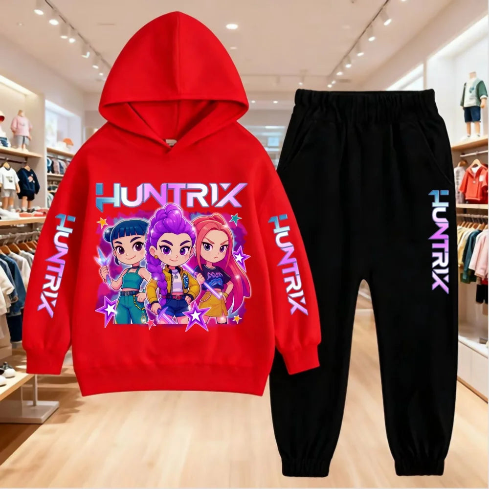 2025 KPop Demon Hunters Kids Hoodie Set Boys Teen Girls Hoody Sweatshirts With Pants Tracksuit Children's Autumn Clothing 2pcs