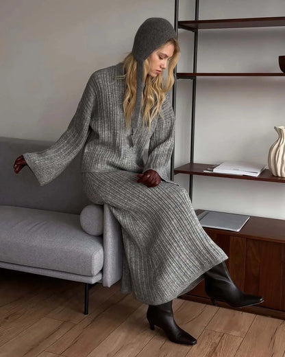 Hirsionsan Soft Elegant Vintage Women Suits 3 Pieces Female Sets O Neck Sweater & Wild Leg Pants with Scarf Knitted TrackSuit