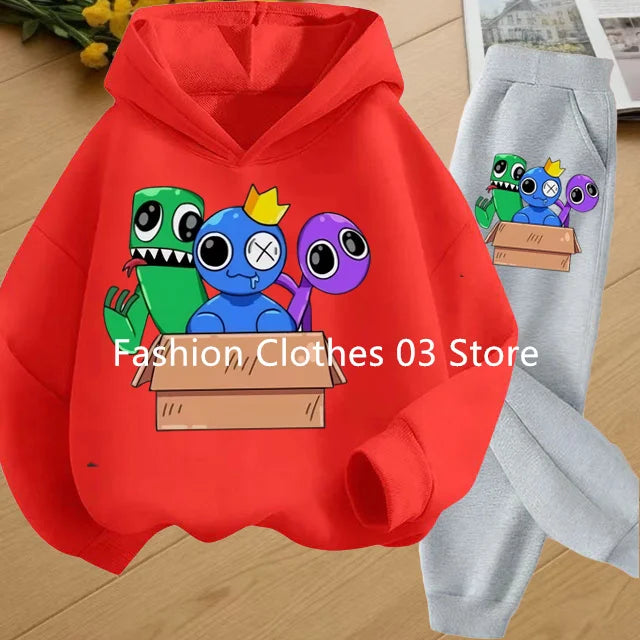 2025 Chic and Cozy Rainbow Friends Long Sleeve Sweatsuits Offer Soft Smooth Fabric Kids Spring Autumn Long Sleeve Hoodie Set