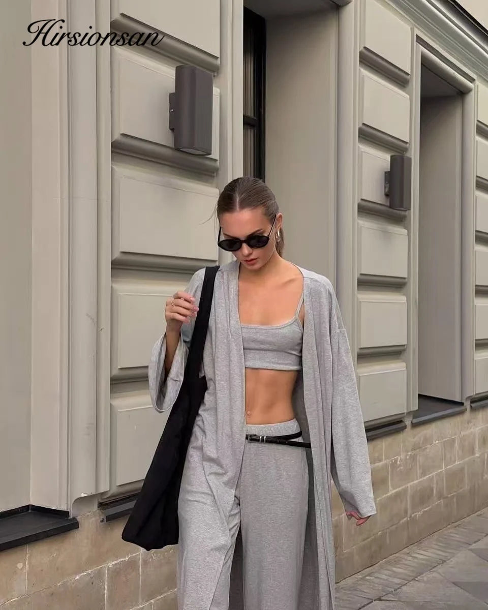 Hirsionsan Modal Soft Loose Sets Women Casual Three Pieces Long Sleeve Cardigan & High Waist Pants & Vest Outfits Tracksuit 2025
