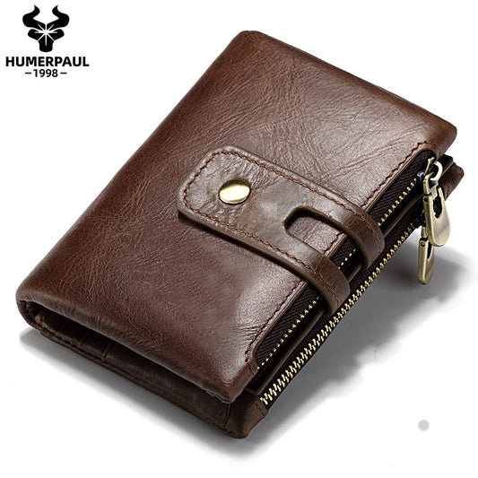 HUMERPAUL Retro RFID Leather Wallet – Men & Women Card Holder Coin Purse Bifold