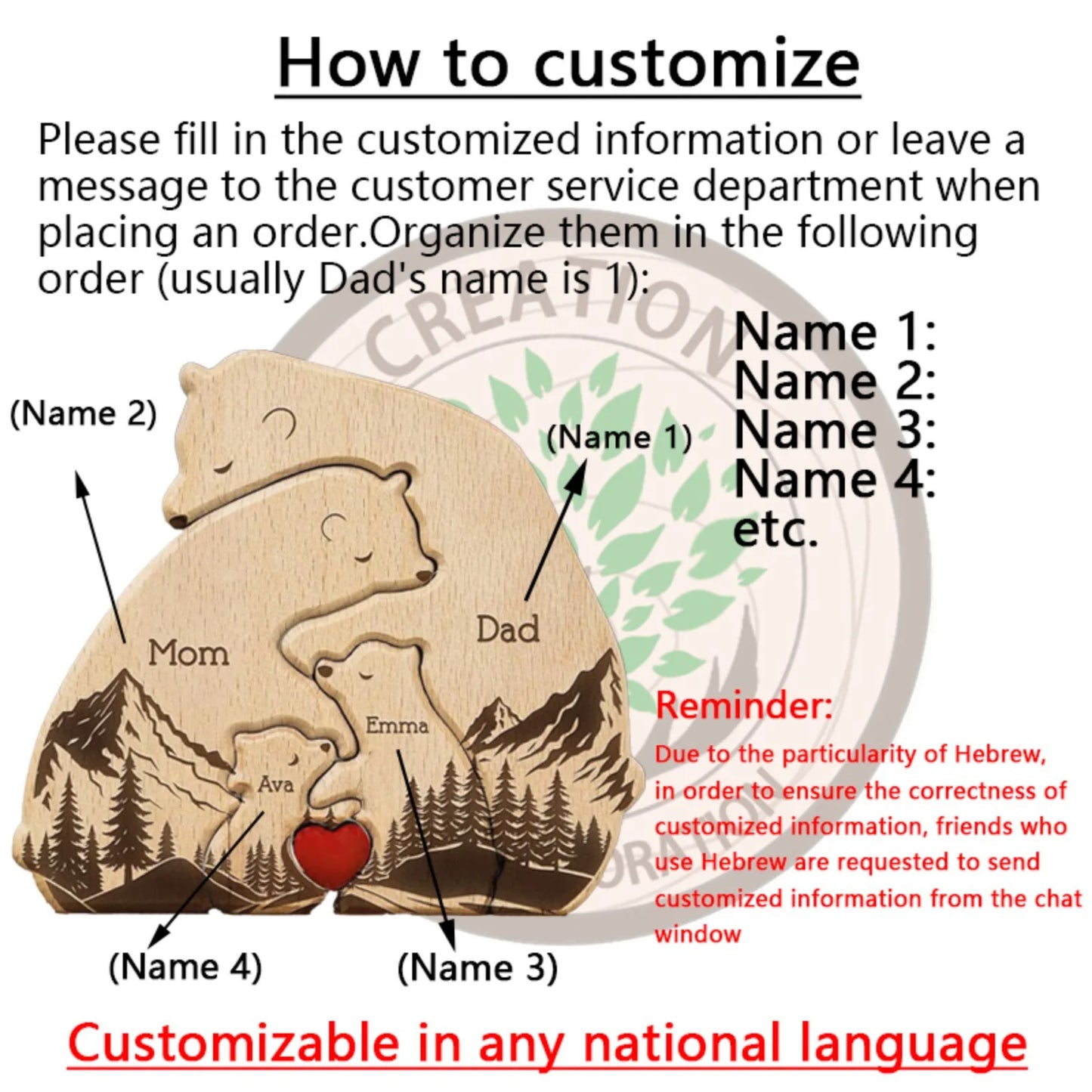 Personalized Art Wooden Bear Family Puzzle, Baby's Birth Gift, Thanksgiving Christmas Holiday Heart Warmer Gift, Gift for Mom