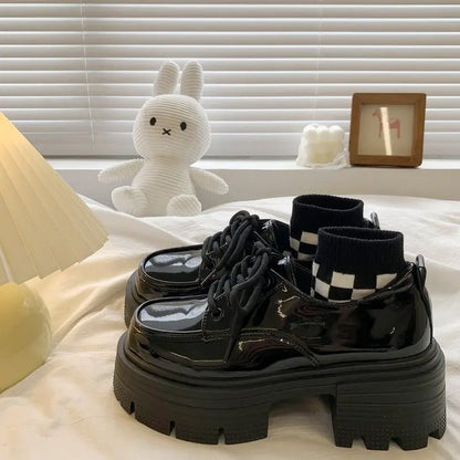 Shoes Woman Flats Clogs Platform Autumn Oxfords British Style Dress Creepers New Retro Fall Winter Leather Preppy Cross Black Ru