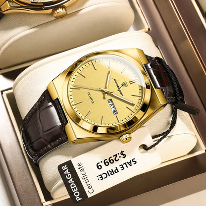 POEDAGAR Men's Luxury Quartz Watch Waterproof Luminous Date Week Outdoor