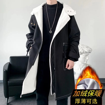 2025 Winter Coat Men Hooded Thick High Quality Trench Coat Men fashion Windbreakers Casual Jackets Hip Hop Streetwear Coat S-3XL