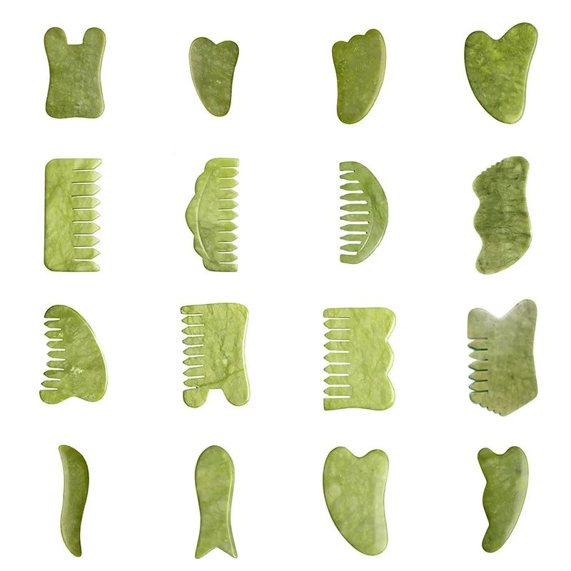 Natural Green Xiuyu Gua Sha Board Jade Stone Massager SPA Acupuncture Beauty Tool