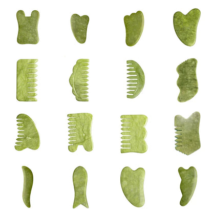 Natural Green Xiuyu Gua Sha Board Jade Stone Massager SPA Acupuncture Beauty Tool
