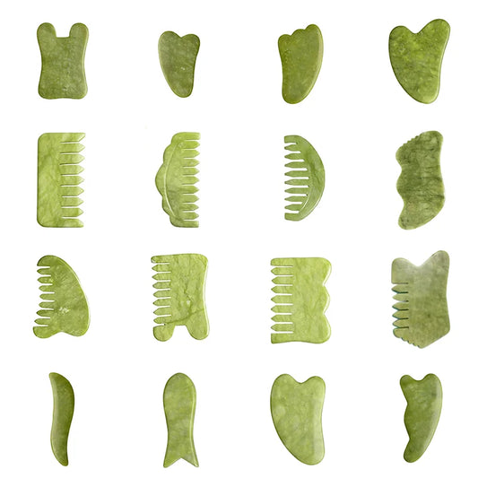 Natural Green Xiuyu Gua Sha Board Jade Stone Massager SPA Acupuncture Beauty Tool
