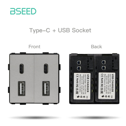 BSEED 65W PD Fast Charge Module Quick Charge Socket Part 1/2 USB Type-C 20W Wall Phone Charger Plug Support BSEED Frames