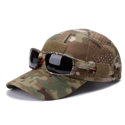 1Pcs Men Camouflage Baseball Cap with Velcro Autumn Sun Hat for Hunting Fishing Hiking Outdoor Sports Easy for Hold Sunglasses