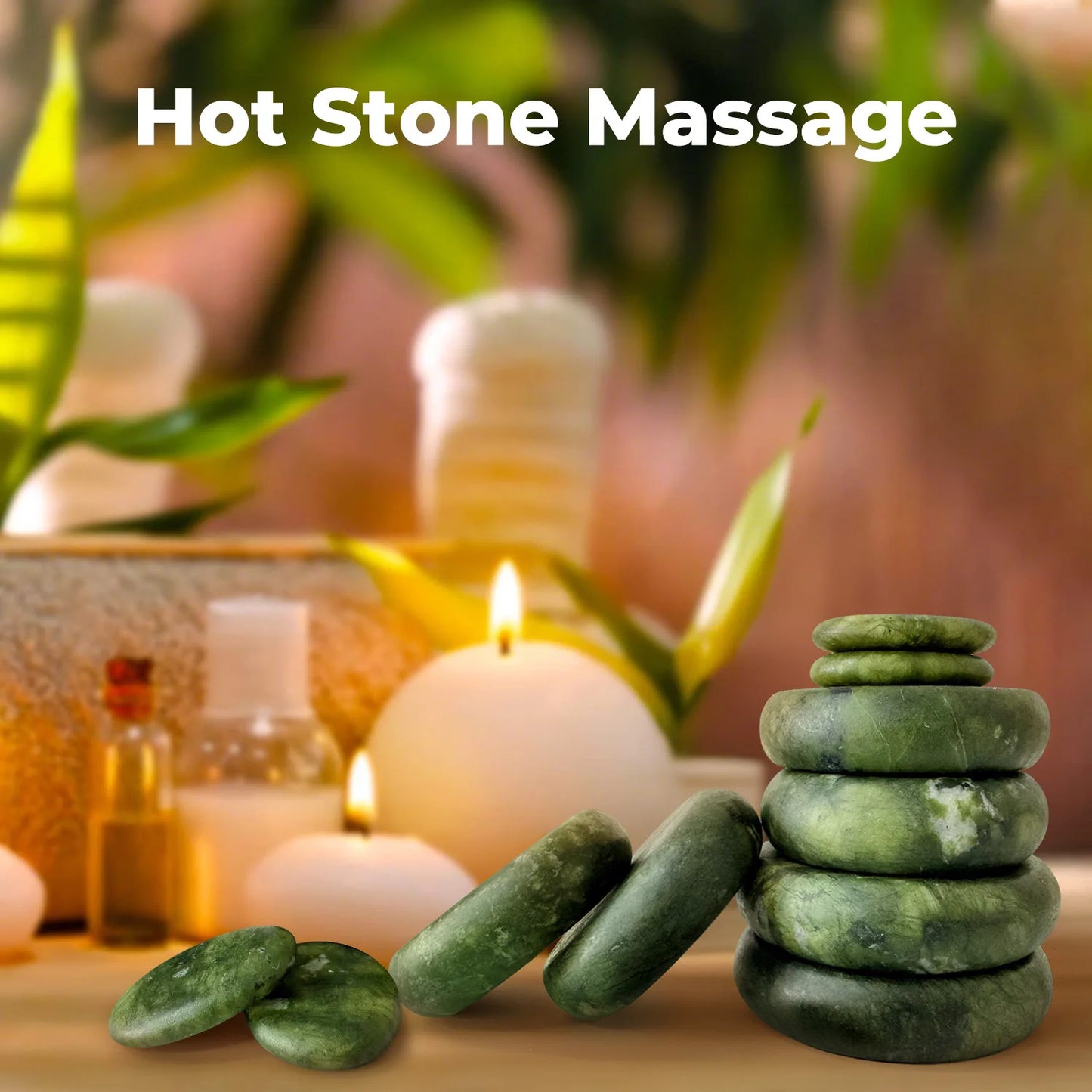 10-Piece Olive Green Natural Stone Massage Set for Spa & Home Body Relaxation