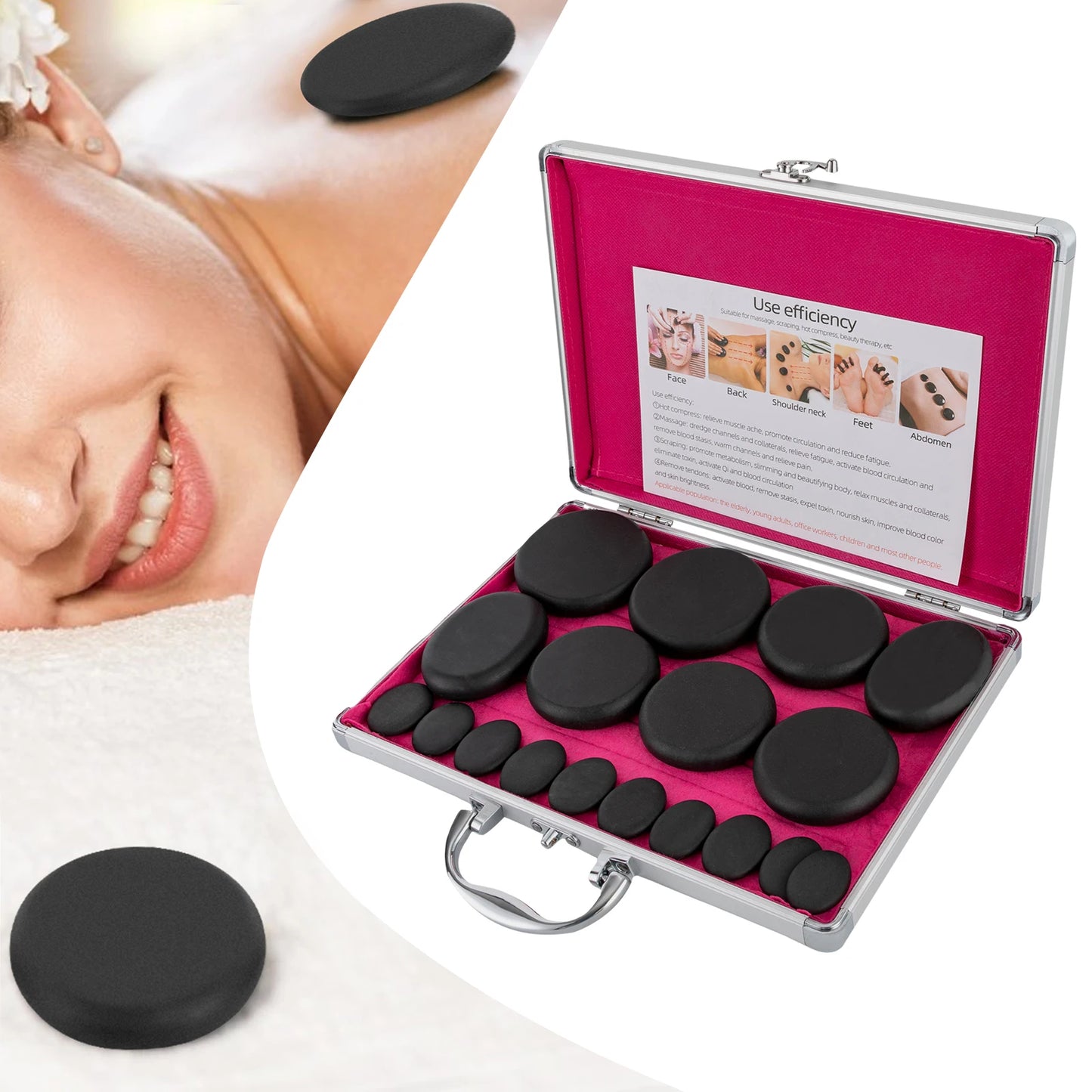 Hot Stones Massage Set with Heater – 16 Essential Spa Stones for Home & Salon