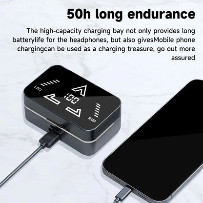 2025 New M48pro Bluetooth Headset Binaural Mirror Digital Display Slipcover Design Ultra Long Life Music Headset