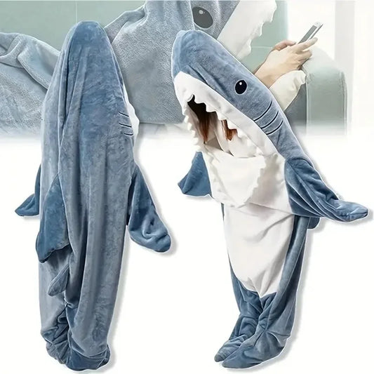 Wearable Shark Blanket Hoodie for Women | Soft Flannel Warm Shark Pajama Robe