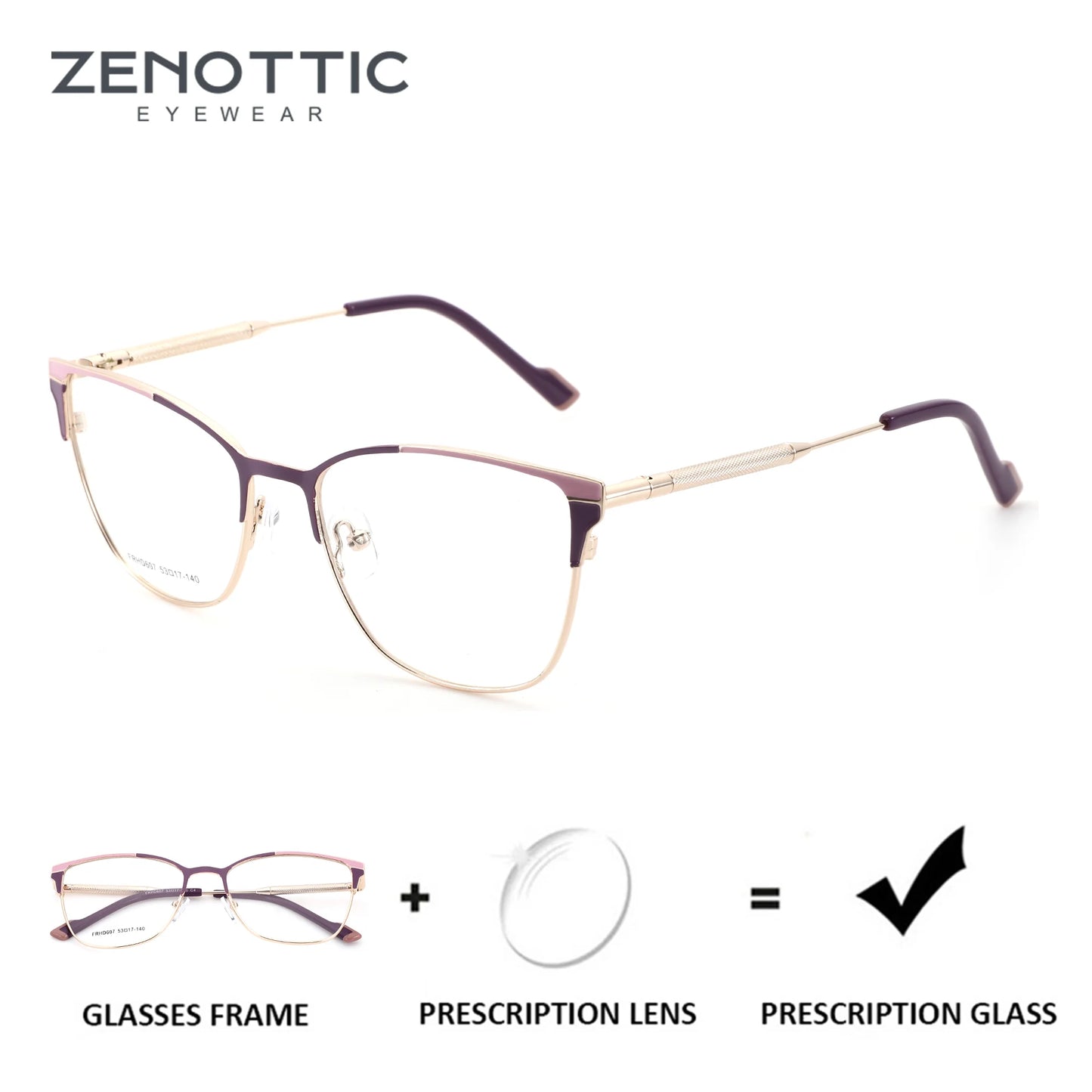 ZENOTTIC (M Size) 2025 Trend Butterfly Prescription Glasses Woman Metal Optical Eyeglasses for Anti Blue Light Photochromic