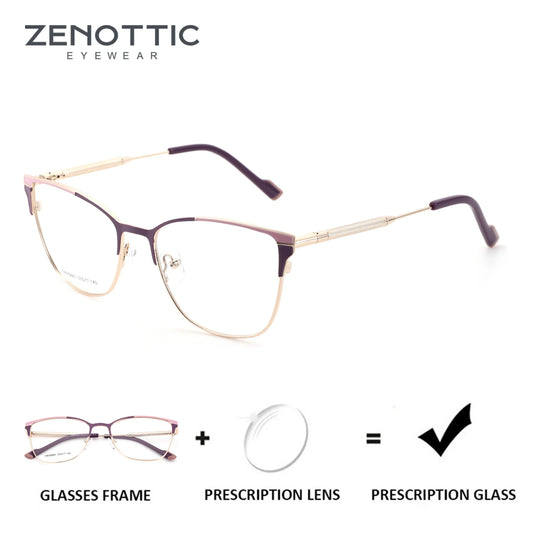 ZENOTTIC (M Size) 2025 Trend Butterfly Prescription Glasses Woman Metal Optical Eyeglasses for Anti Blue Light Photochromic