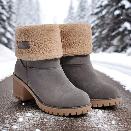 Winter Faux Fur Snow Boots For Women Platform Block Chunky Heels Pull On Comfortable Outdoor Suede Warm Boots