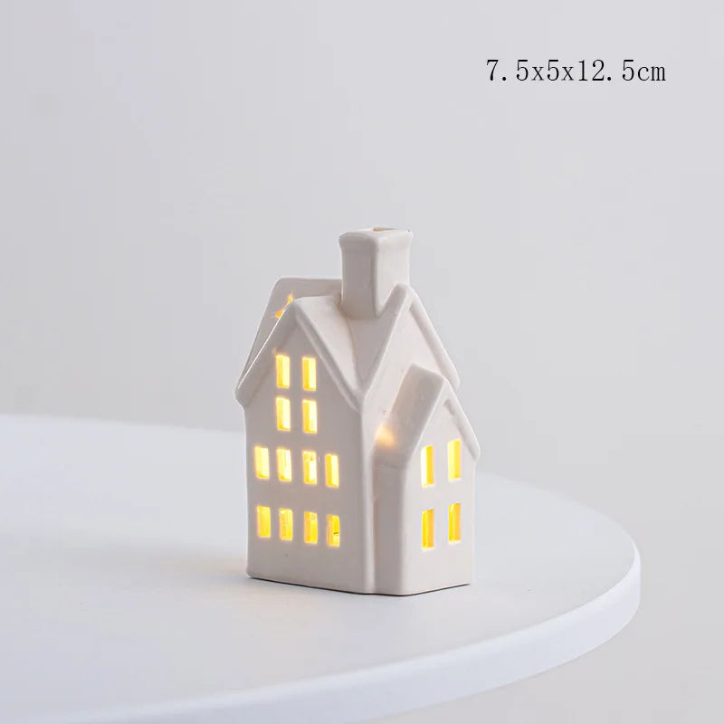 Christmas Decoration Porcelains Miniature Village House LED Light Ceramics Castle Model Home Desktop Ornament Christmas Gift
