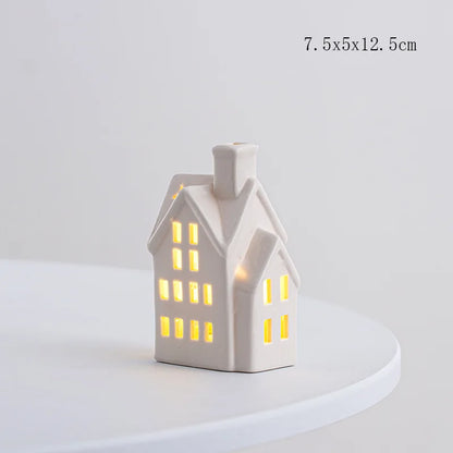 Christmas Decoration Porcelains Miniature Village House LED Light Ceramics Castle Model Home Desktop Ornament Christmas Gift