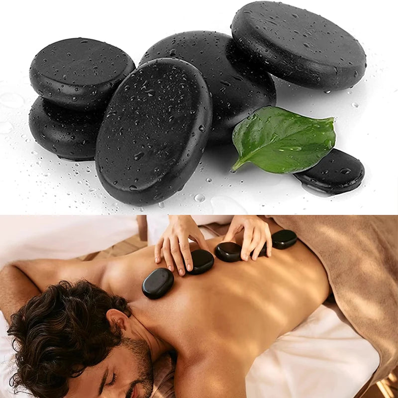 12 Pcs Spa Hot Stones 4x6cm Natural Lava & Jade Massage Stones Stress Relief Set