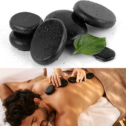 12 Pcs Spa Hot Stones 4x6cm Natural Lava & Jade Massage Stones Stress Relief Set