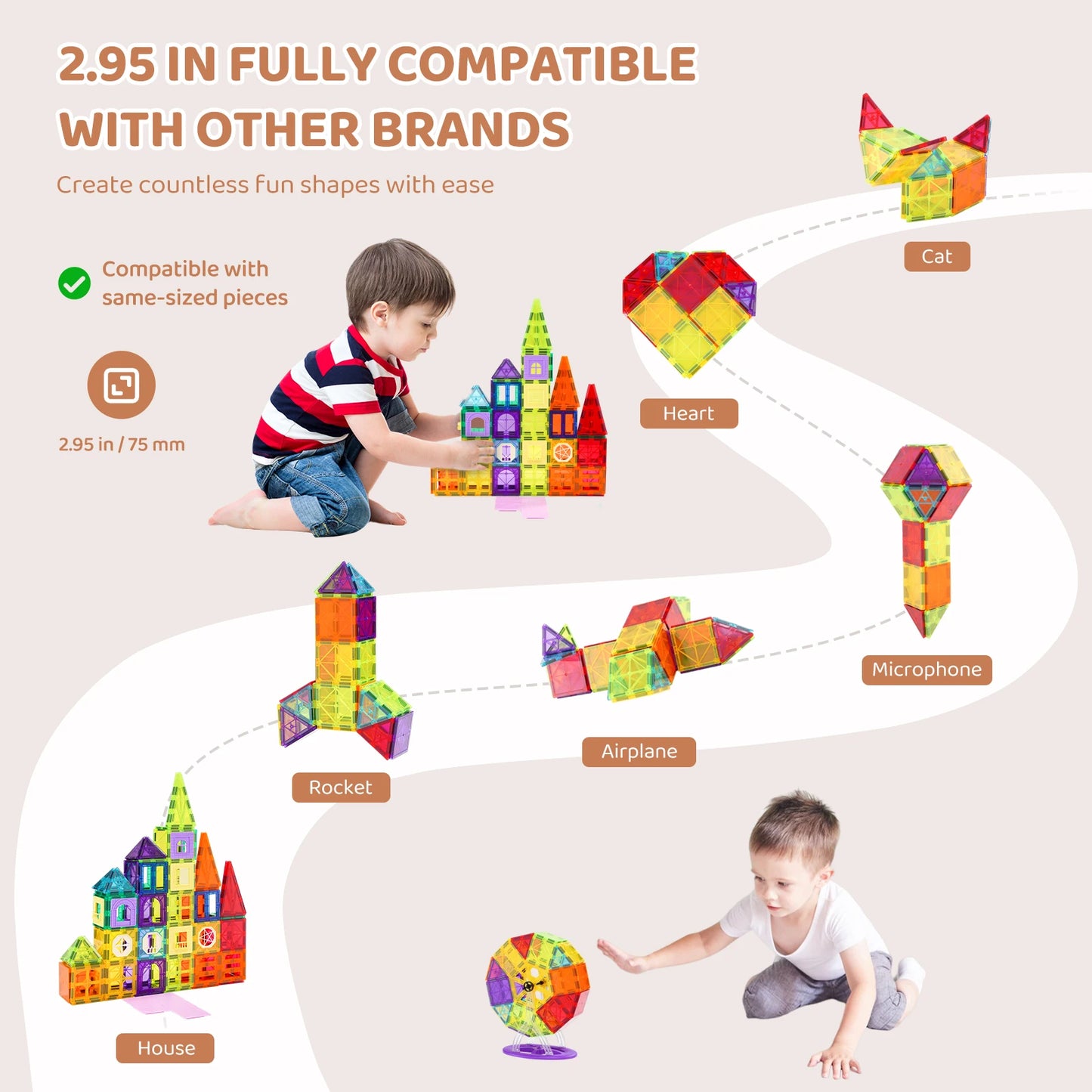 SucceBuy 181PCS Magnetic Tiles for Boys Girls Magnetic Blocks Building Set for Toddlers Educational Toys Kids Montessori Gifts