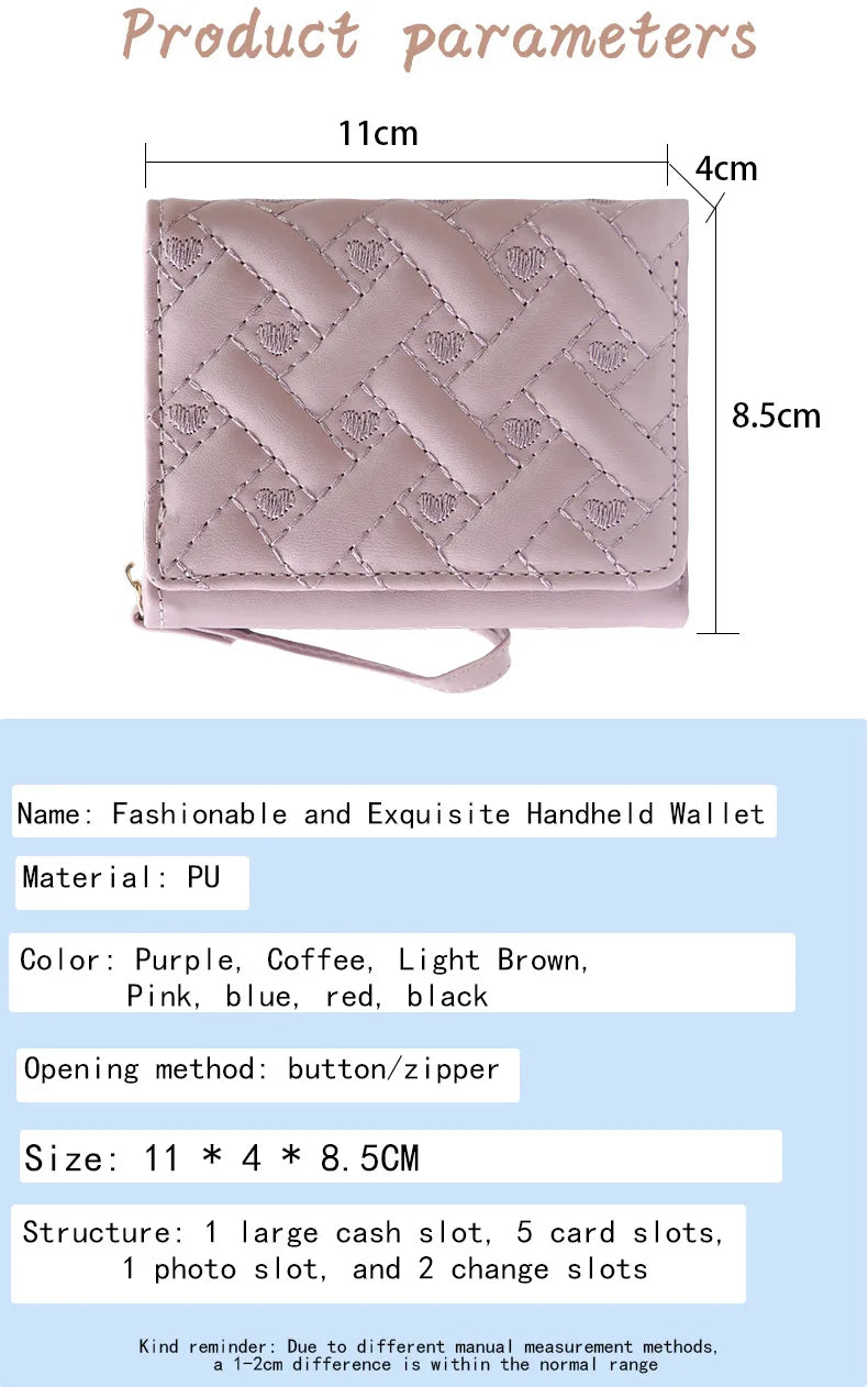 Women’s Short Embroidered Love Wallet – Large Capacity Card Holder Zipper Purse
