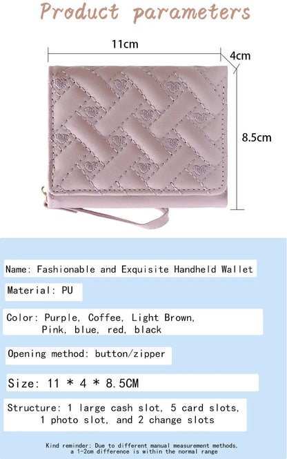 Women’s Short Embroidered Love Wallet – Large Capacity Card Holder Zipper Purse