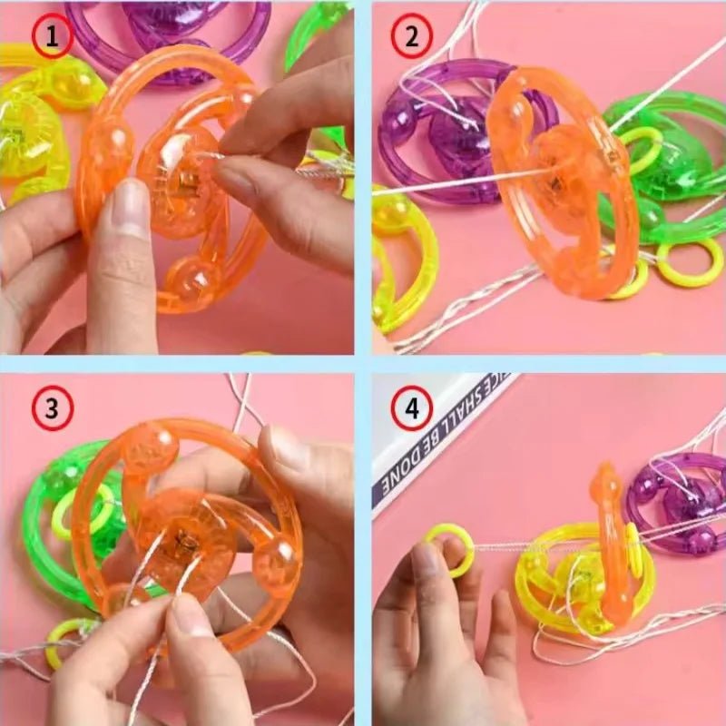 5pcs Kids Creative Bracing Wire Luminous Toy Flywheel Flash Spinning Top Light-emitting Gyro Fitness Shining Pull Line Flywheel