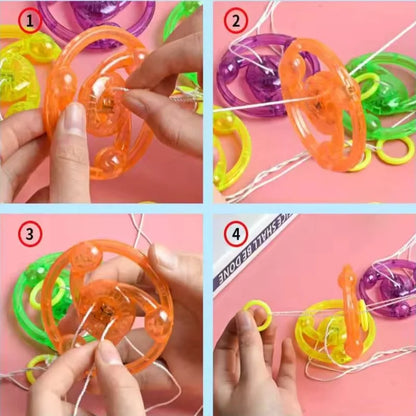 5pcs Kids Creative Bracing Wire Luminous Toy Flywheel Flash Spinning Top Light-emitting Gyro Fitness Shining Pull Line Flywheel