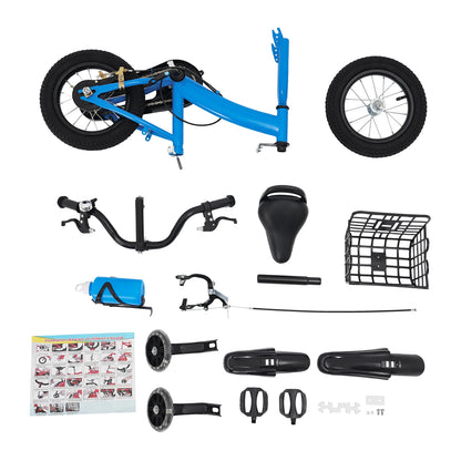 Bicicleta infantil de 30 cm com rodas, suporte para garrafa e cesto | Bicicleta de criança azul/vermelha/rosa para 2 a 5 anos