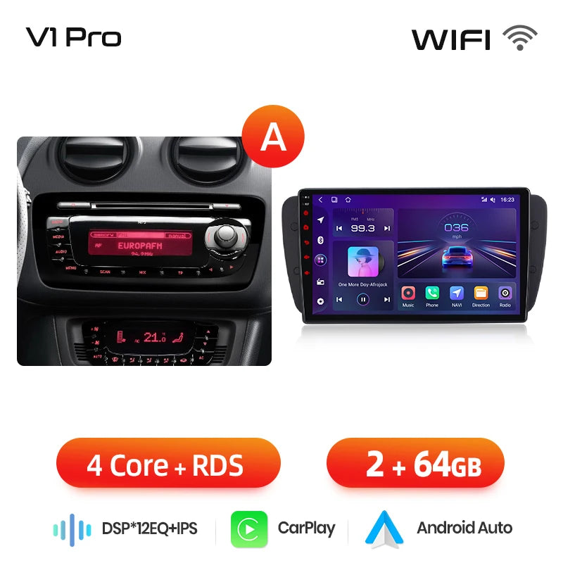 Junsun Wireless CarPlay Android Auto Radio For Seat Ibiza 6j 2009-2013 Car Intelligent Systems RDS BT DSP 2 din autoradio