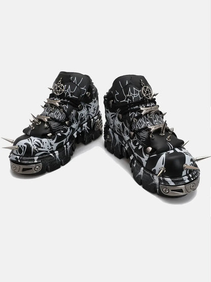 2025 New Original Design Graffiti Platform Men's and Women's Dark Rivets Rock Punk Heightening Muffin Casual Dad Shoes