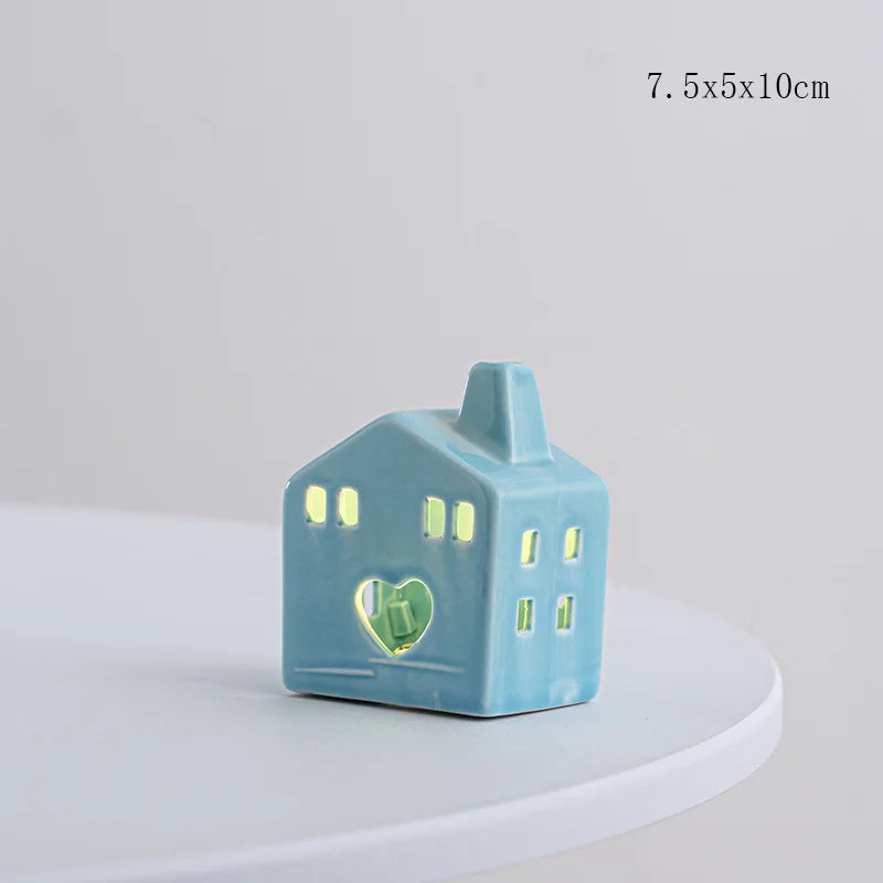 Christmas Decoration Porcelains Miniature Village House LED Light Ceramics Castle Model Home Desktop Ornament Christmas Gift