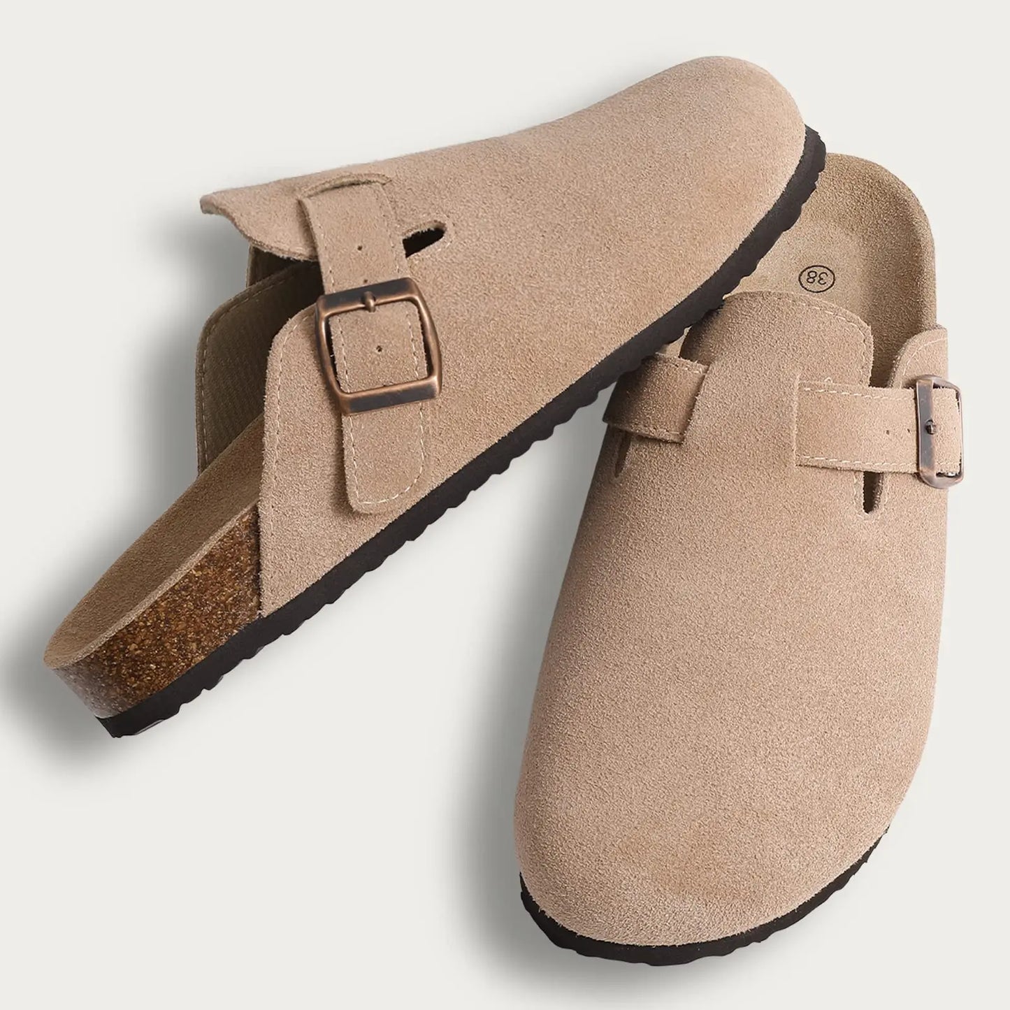 Bebealy Fashion Suede Clogs Slippers Women Clogs Slippers Cork Footbed Women Mules Nonslip Beach Sandals With Arch Support Slide