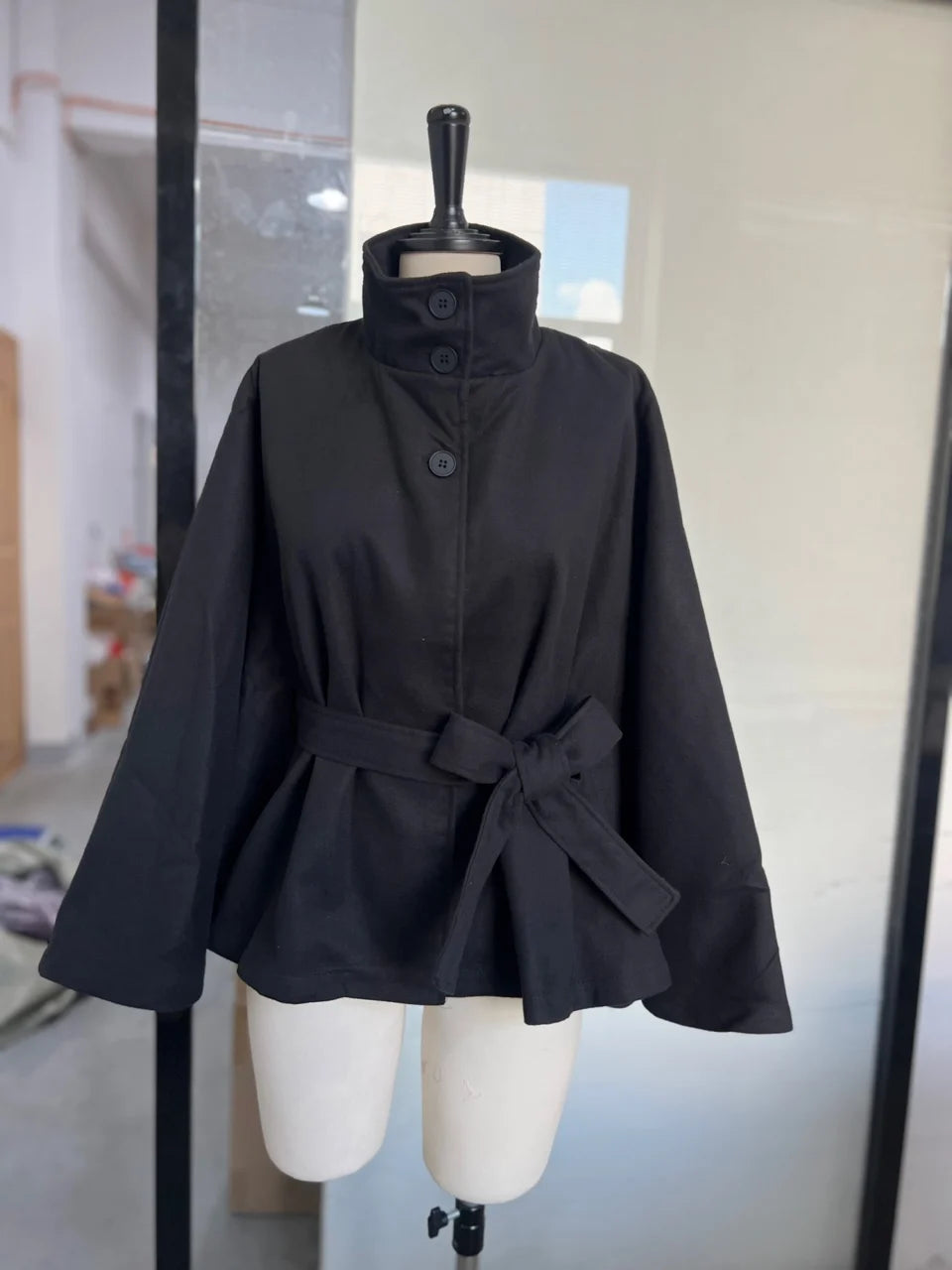 Urban Black Woolen Blend Coats Women Stand Collar Single-breasted Long Sleeve Thick Warm Jacket 2025 Autumn Winter Lady Outwear