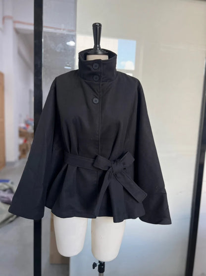 Urban Black Woolen Blend Coats Women Stand Collar Single-breasted Long Sleeve Thick Warm Jacket 2025 Autumn Winter Lady Outwear