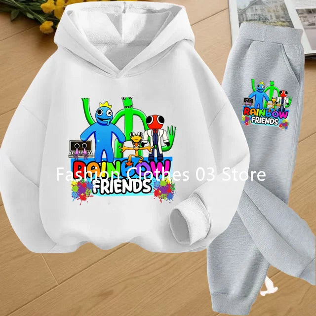 2025 Chic and Cozy Rainbow Friends Long Sleeve Sweatsuits Offer Soft Smooth Fabric Kids Spring Autumn Long Sleeve Hoodie Set