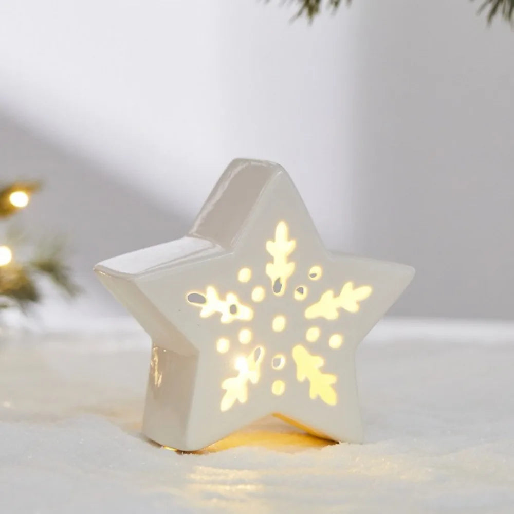 Glowing Ceramic Christmas Light Decorations LED Christmas Tree Luminous Hut Desktop Home Ornaments Scene Props Xmas Gifts