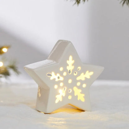 Glowing Ceramic Christmas Light Decorations LED Christmas Tree Luminous Hut Desktop Home Ornaments Scene Props Xmas Gifts