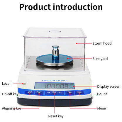 500g 0.001g Analytical Balance Scale LCD Electronic Balance Laboratory Kitchen Jewelry Weighing Scale with Windshield